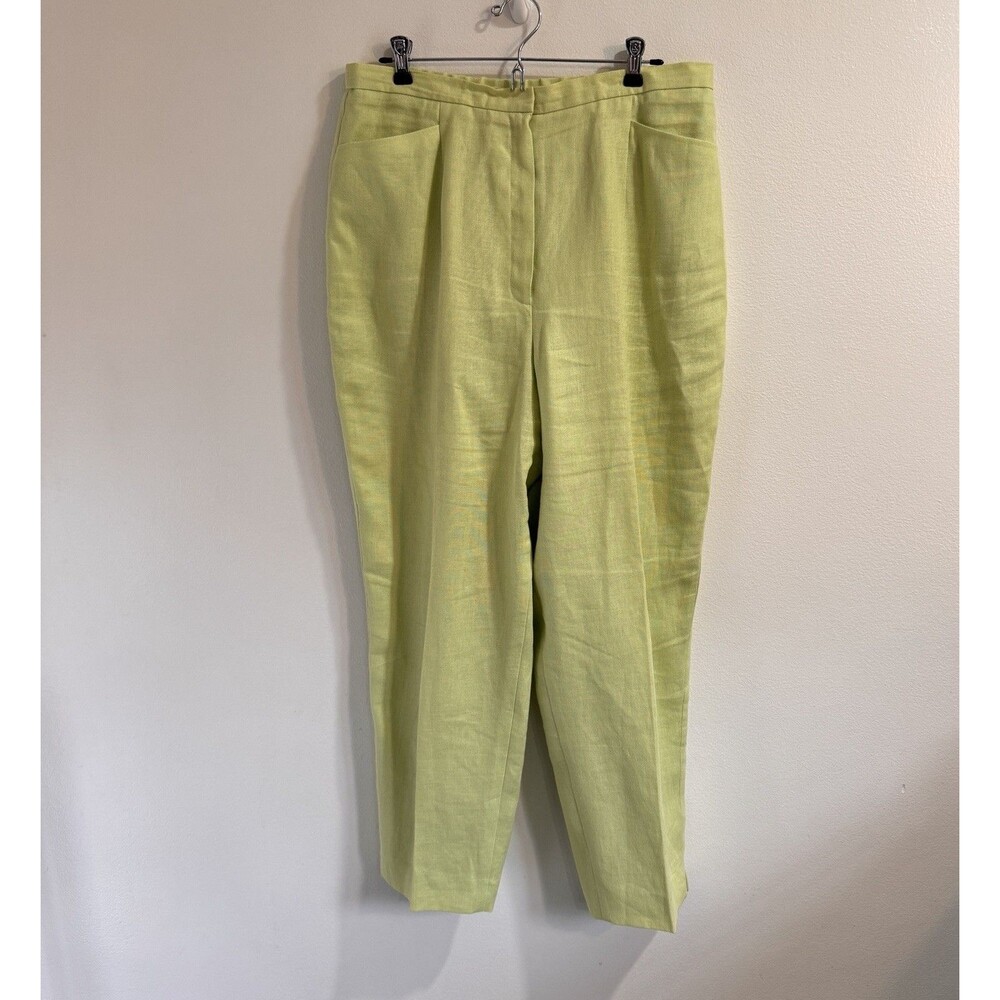 Talbots Irish Linen Pants 16 Lime Green Straight Leg High Rise Pockets